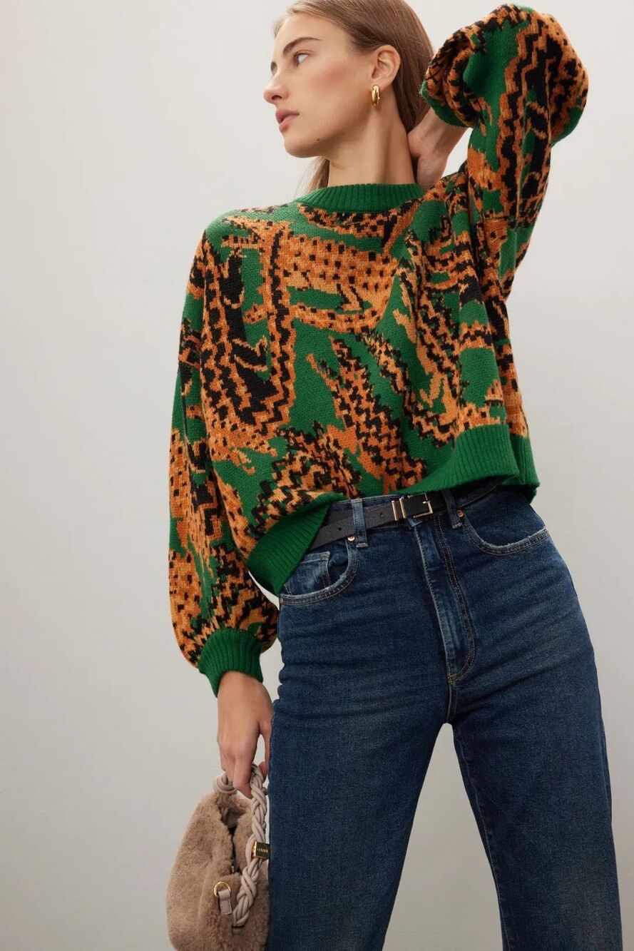 FARM Rio Crocodile Knit Sweater in Green Medium